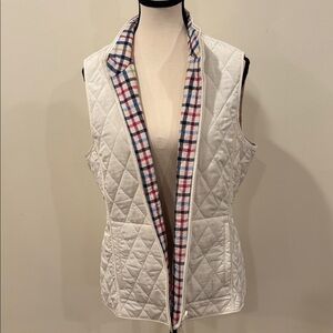 Talbots Reversible Diamond Quilted Vest, White & Plaid (red, blue, yellow), L